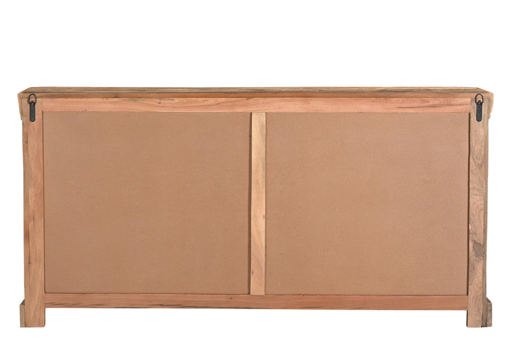 72" Brown Distressed Reclaimed Wood Sideboard With Four Glass Doors Homeroots Kitchen & Dining