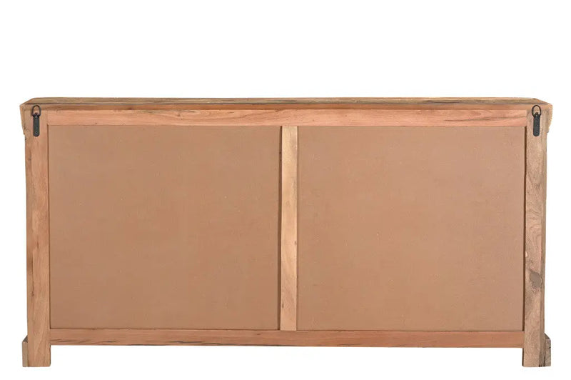 72" Brown Distressed Reclaimed Wood Sideboard With Four Glass Doors Homeroots Kitchen & Dining