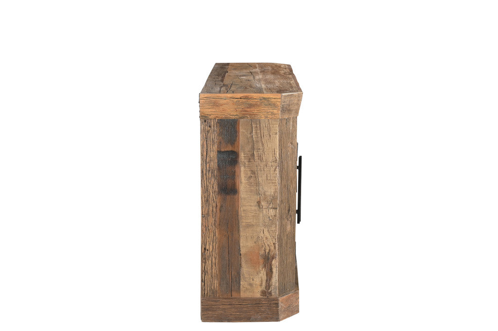 72" Brown Distressed Reclaimed Wood Sideboard With Four Glass Doors Homeroots Kitchen & Dining