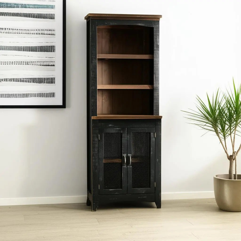 72" Brown and Black Distressed Wood Dining Hutch With Two Doors Homeroots Kitchen & Dining