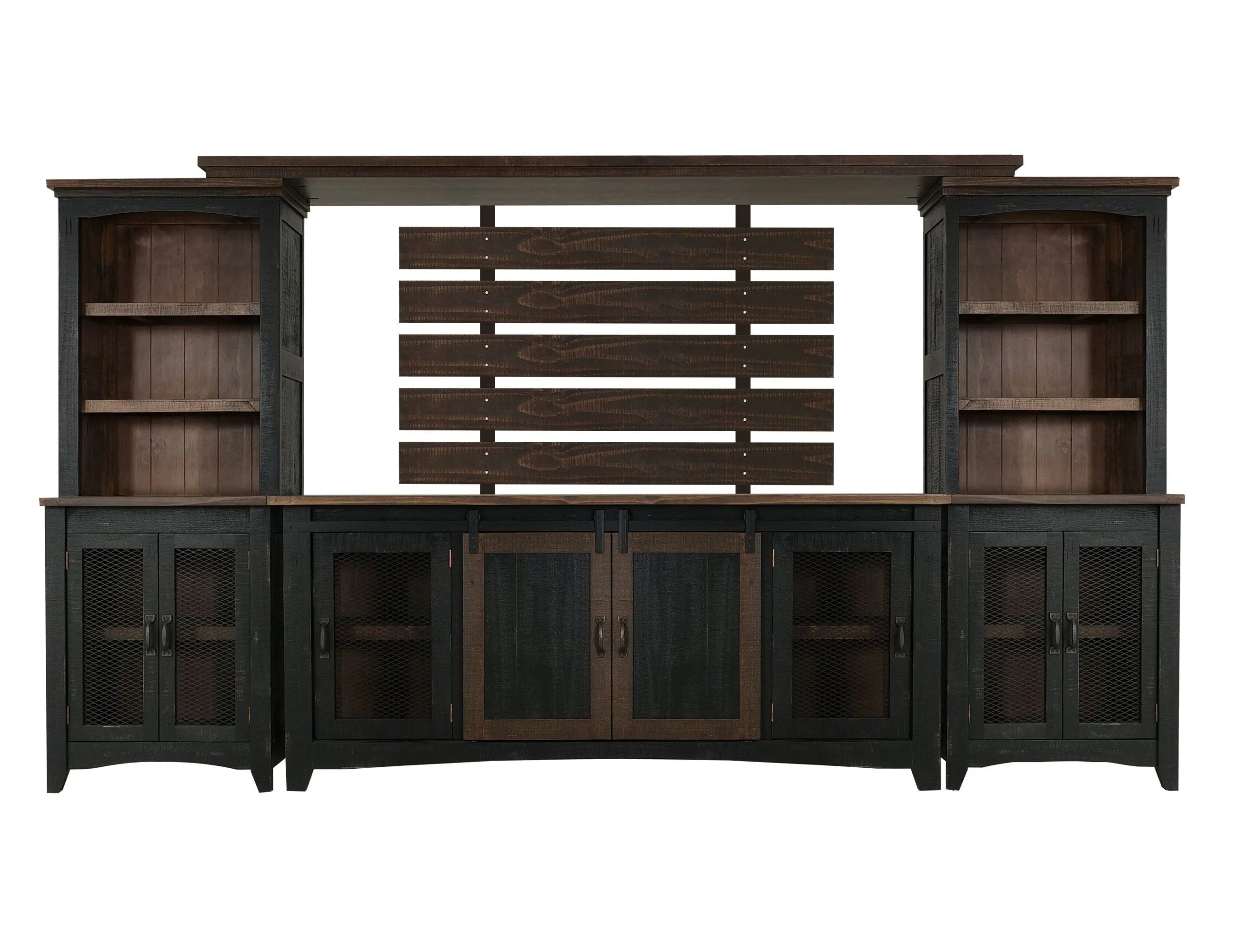 72" Brown and Black Distressed Wood Dining Hutch With Two Doors Homeroots Kitchen & Dining