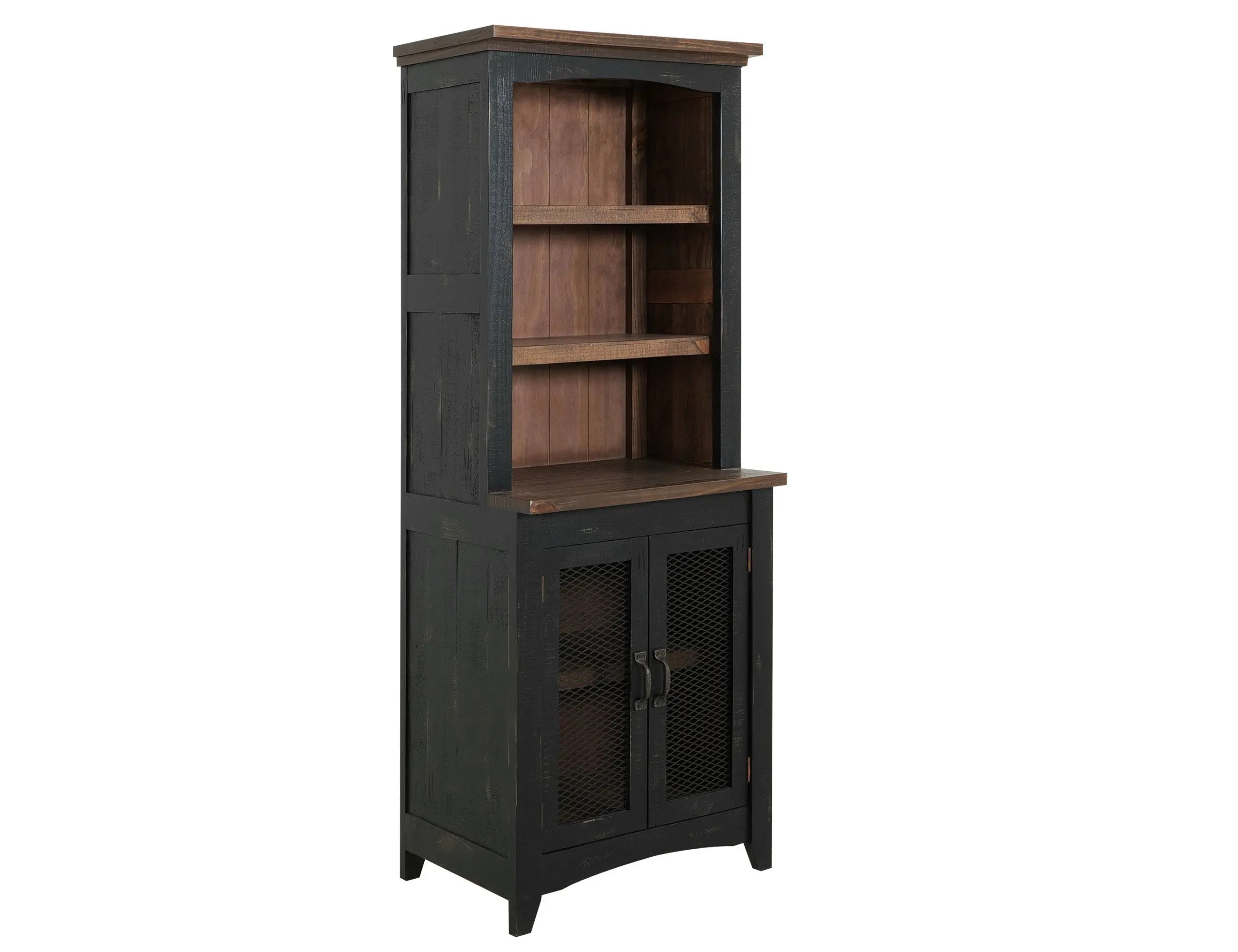 72" Brown and Black Distressed Wood Dining Hutch With Two Doors Homeroots Kitchen & Dining