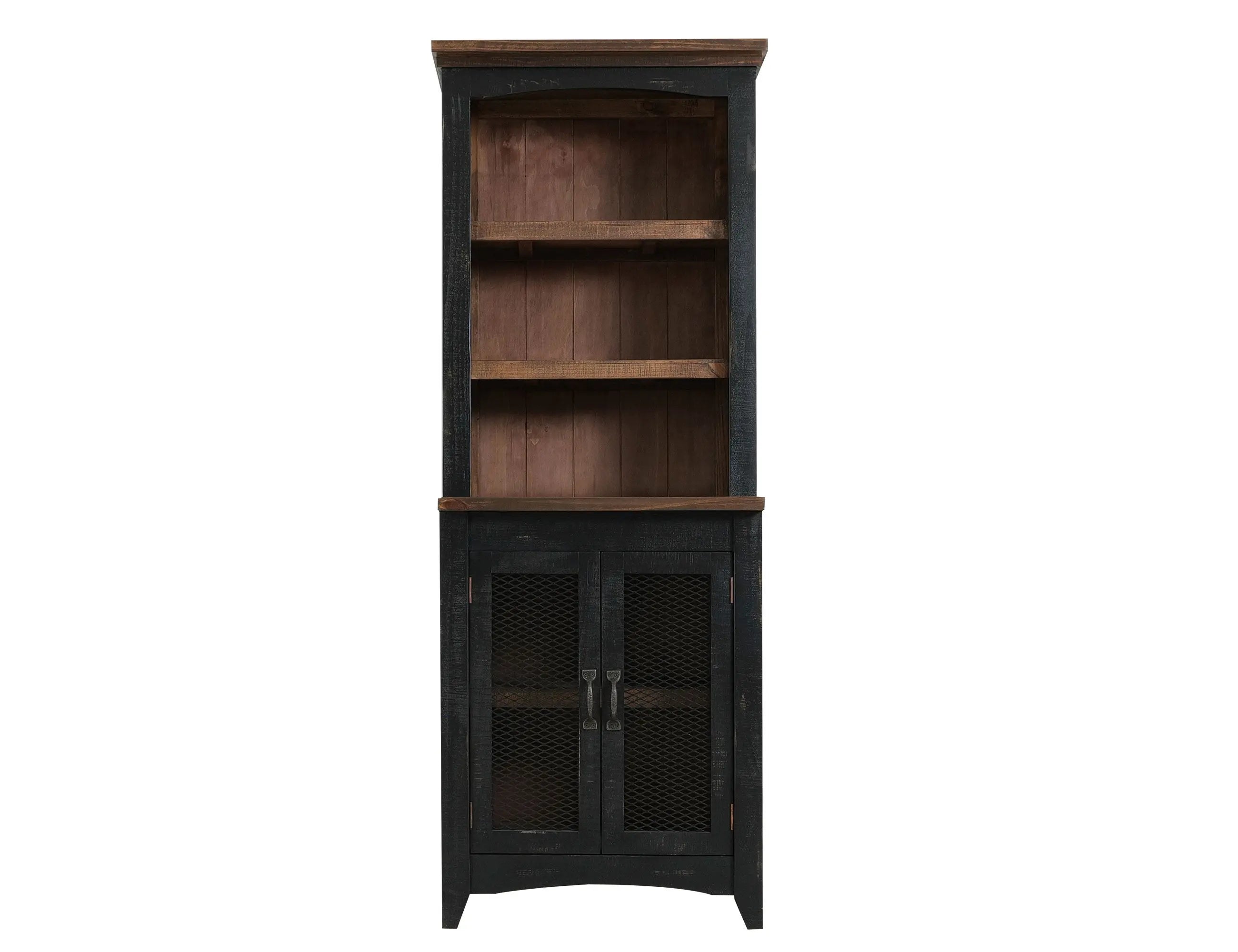72" Brown and Black Distressed Wood Dining Hutch With Two Doors Homeroots Kitchen & Dining