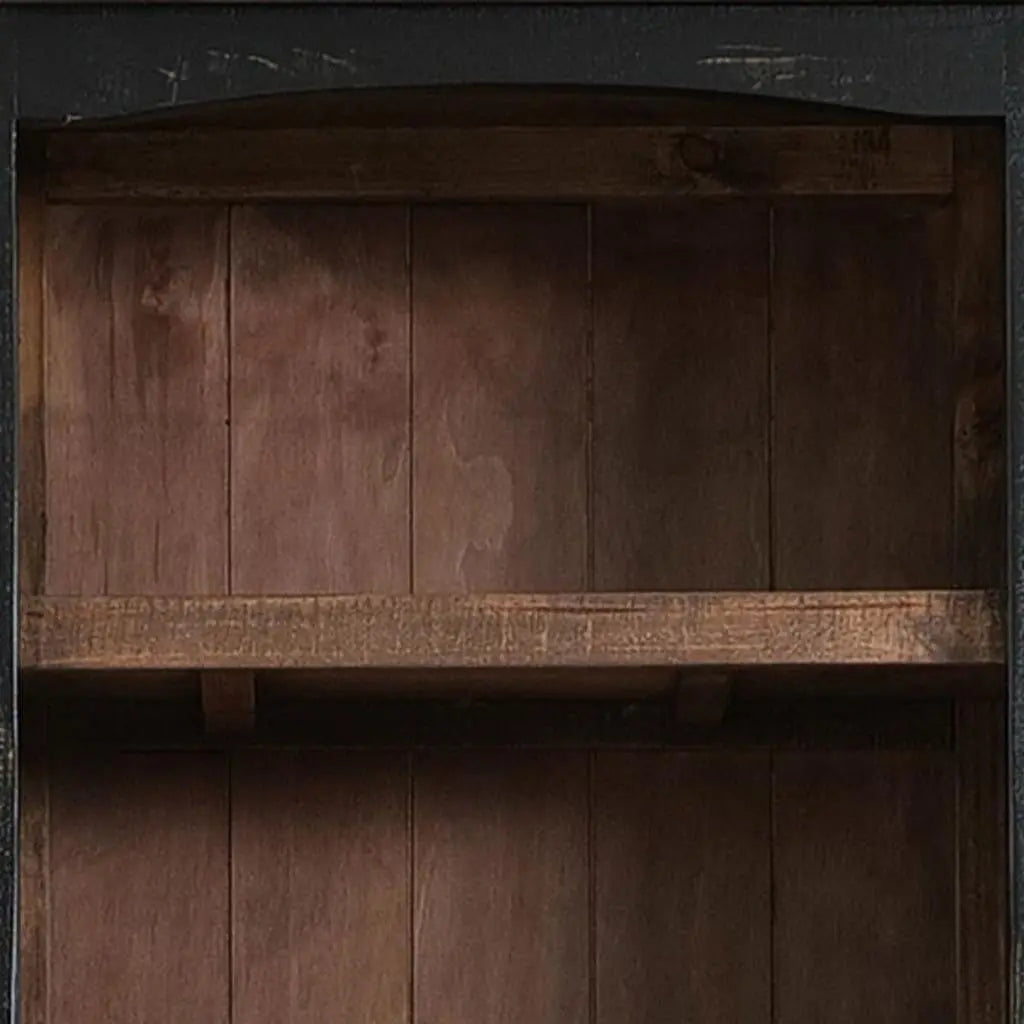 72" Brown and Black Distressed Wood Dining Hutch With Two Doors Homeroots Kitchen & Dining
