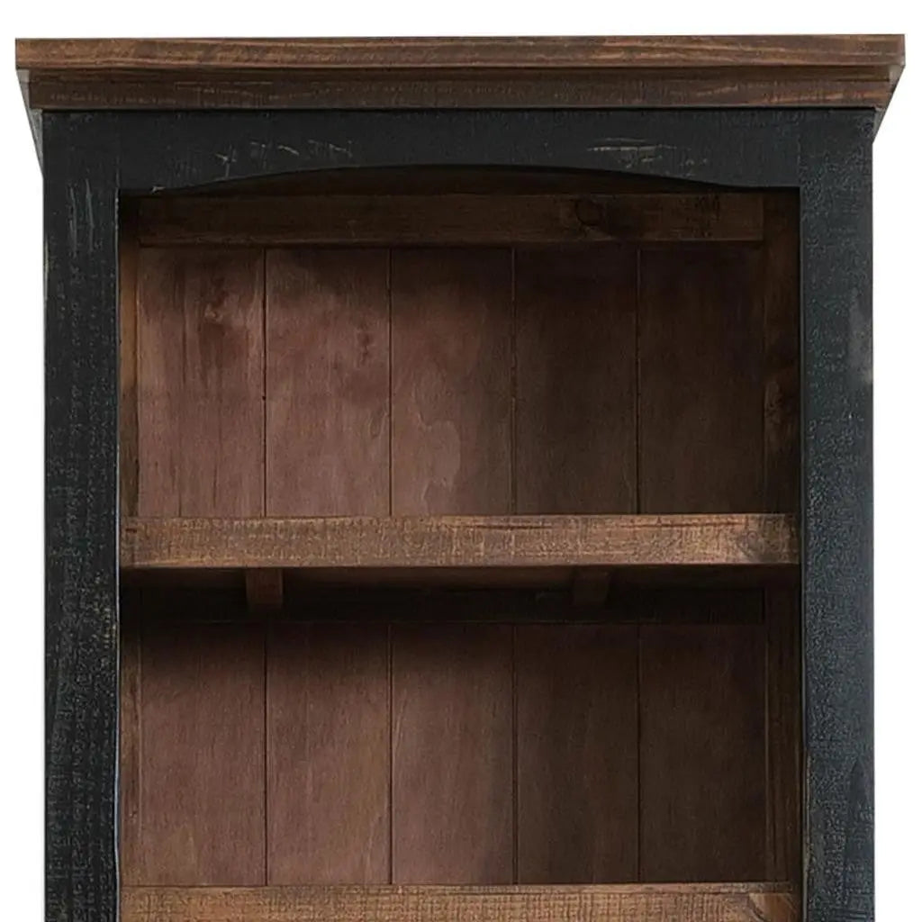 72" Brown and Black Distressed Wood Dining Hutch With Two Doors Homeroots Kitchen & Dining