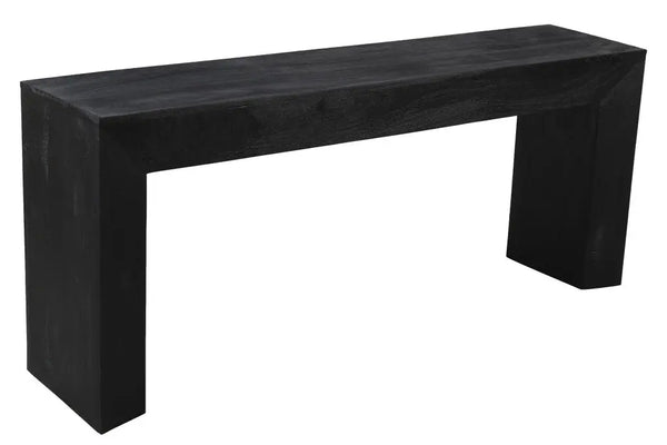 Sleek black wooden console table with minimalist design, perfect for modern entryways or living rooms.