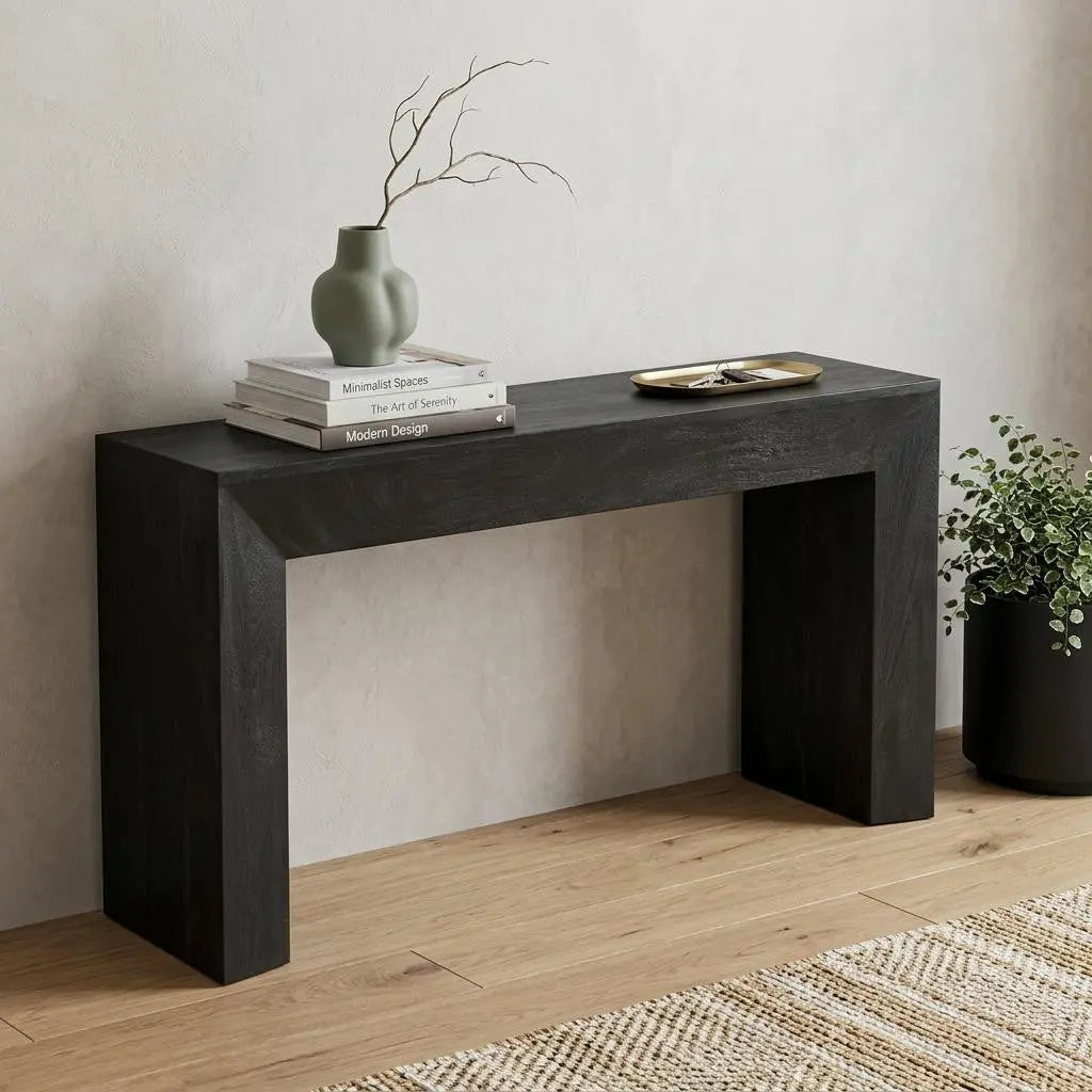 72" Charcoal Solid Wood Distressed Frame Console Table Homeroots Living Room