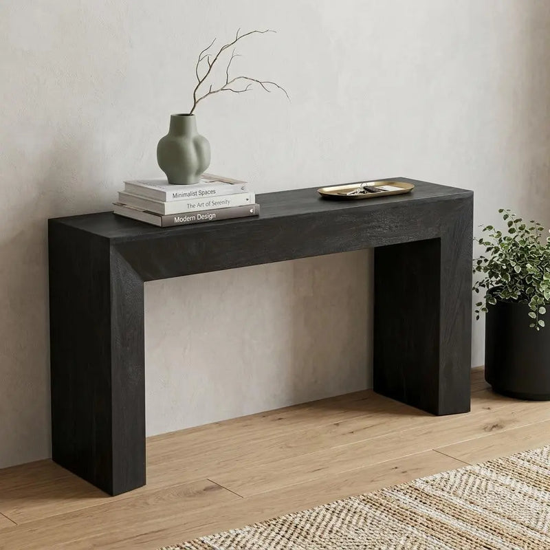 72" Charcoal Solid Wood Distressed Frame Console Table Homeroots Living Room