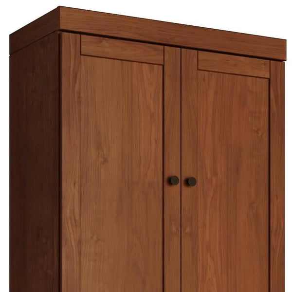 72" Coffee Solid Wood Adjustable Six Tier Library Bookcase with Four Doors Homeroots Office