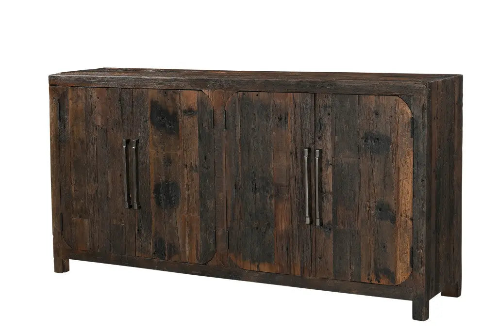 72" Dark Brown Distressed Reclaimed Wood Sideboard With Four Doors Homeroots Kitchen & Dining
