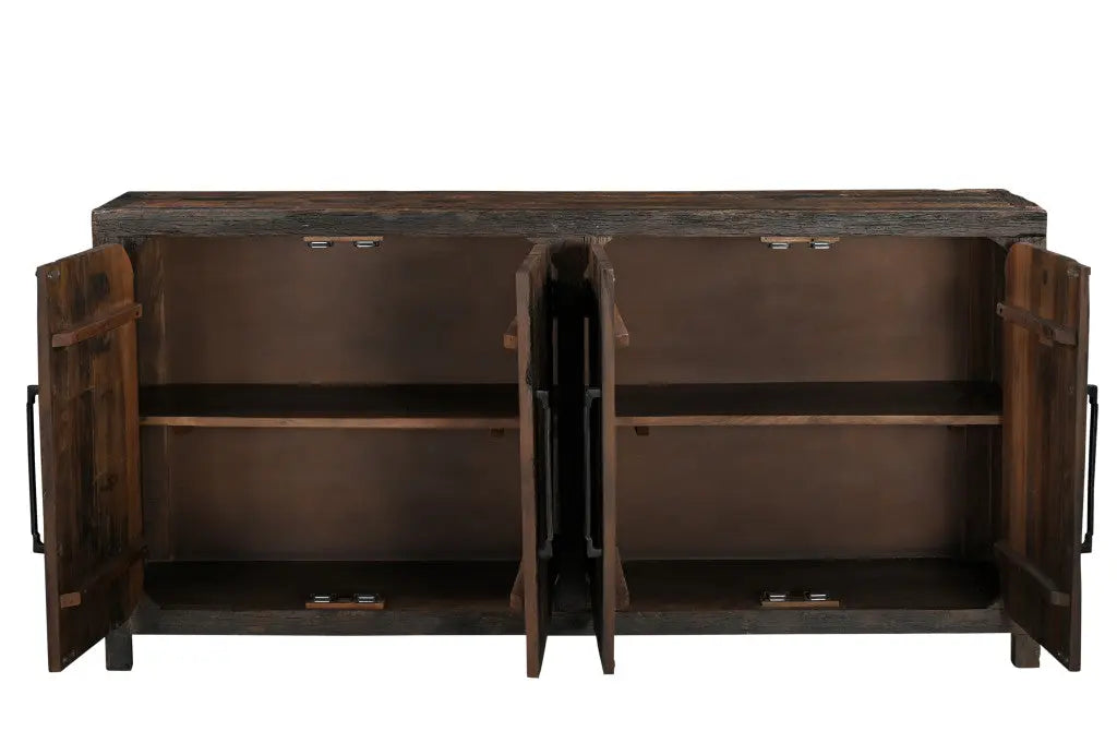 72" Dark Brown Distressed Reclaimed Wood Sideboard With Four Doors Homeroots Kitchen & Dining