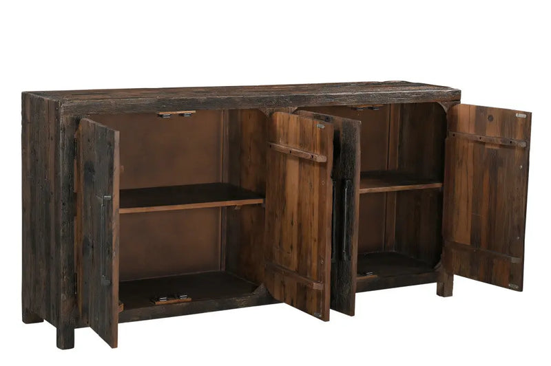 72" Dark Brown Distressed Reclaimed Wood Sideboard With Four Doors Homeroots Kitchen & Dining