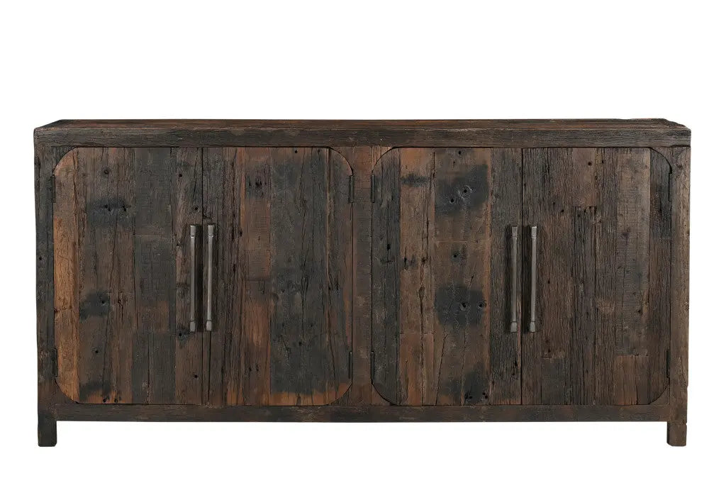 72" Dark Brown Distressed Reclaimed Wood Sideboard With Four Doors Homeroots Kitchen & Dining