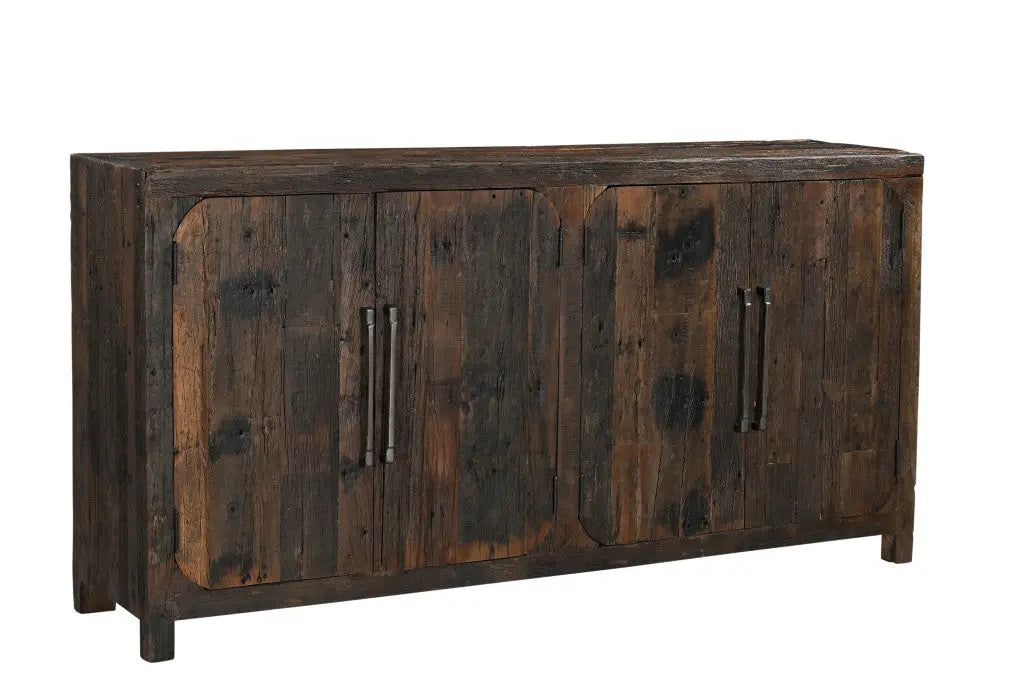 72" Dark Brown Distressed Reclaimed Wood Sideboard With Four Doors Homeroots Kitchen & Dining