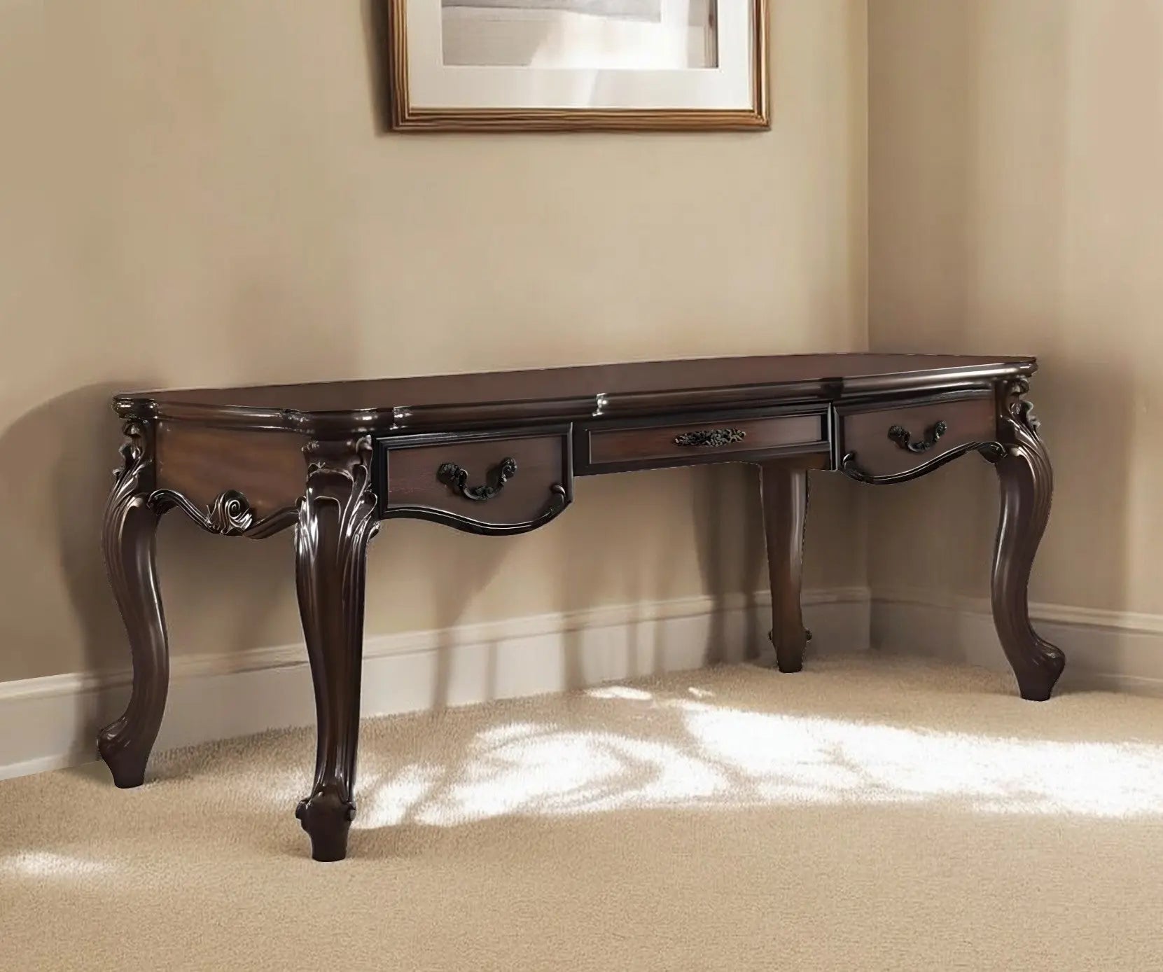 72" Dark Brown Wood Executive Desk With Three Drawers Homeroots Office