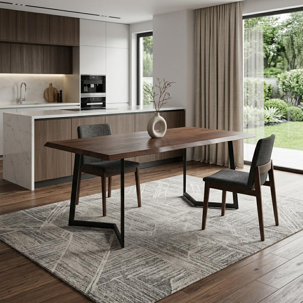 72" Dark Brown and Charcoal Solid Wood and Iron Frame Base Dining Table Homeroots Kitchen & Dining