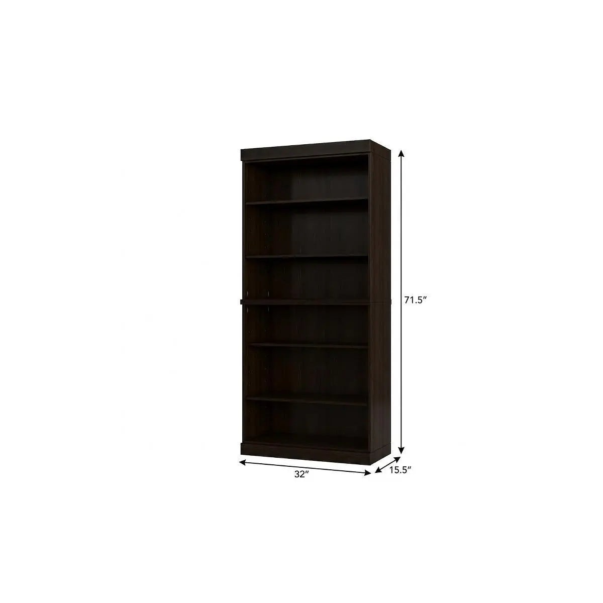 72" Espresso Solid Wood Adjustable Six Tier Library Bookcase Homeroots Office