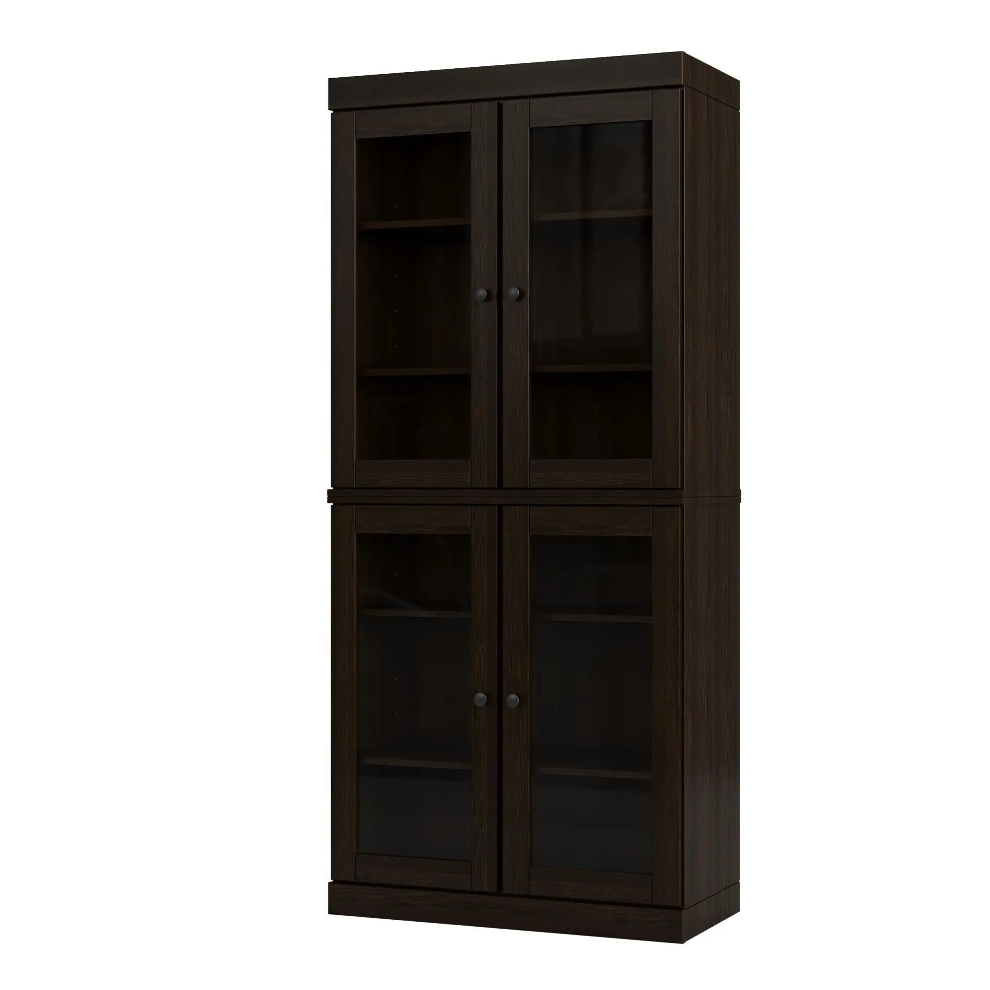 72" Espresso Solid Wood Adjustable Six Tier Library Bookcase with Four Doors Homeroots Office