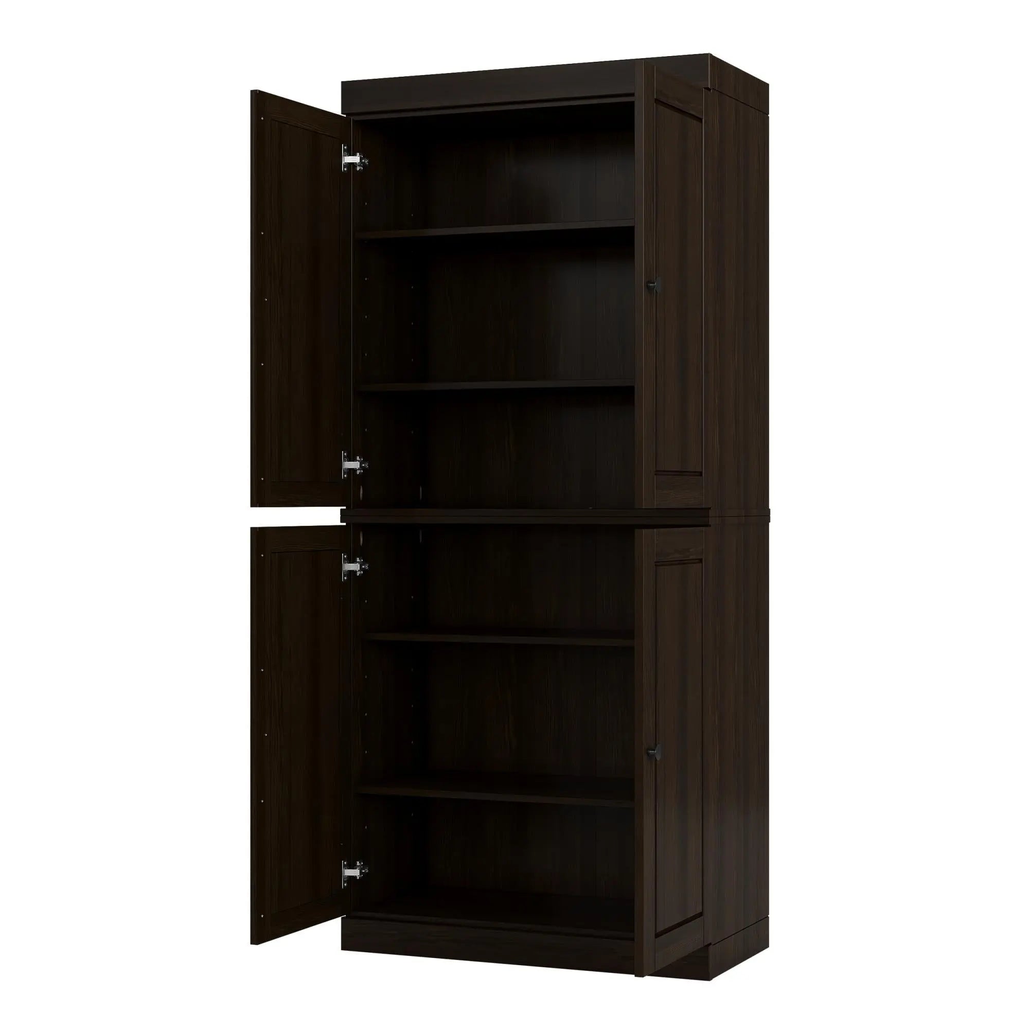72" Espresso Solid Wood Four Door Pantry Or Storage Closet Homeroots Kitchen & Dining