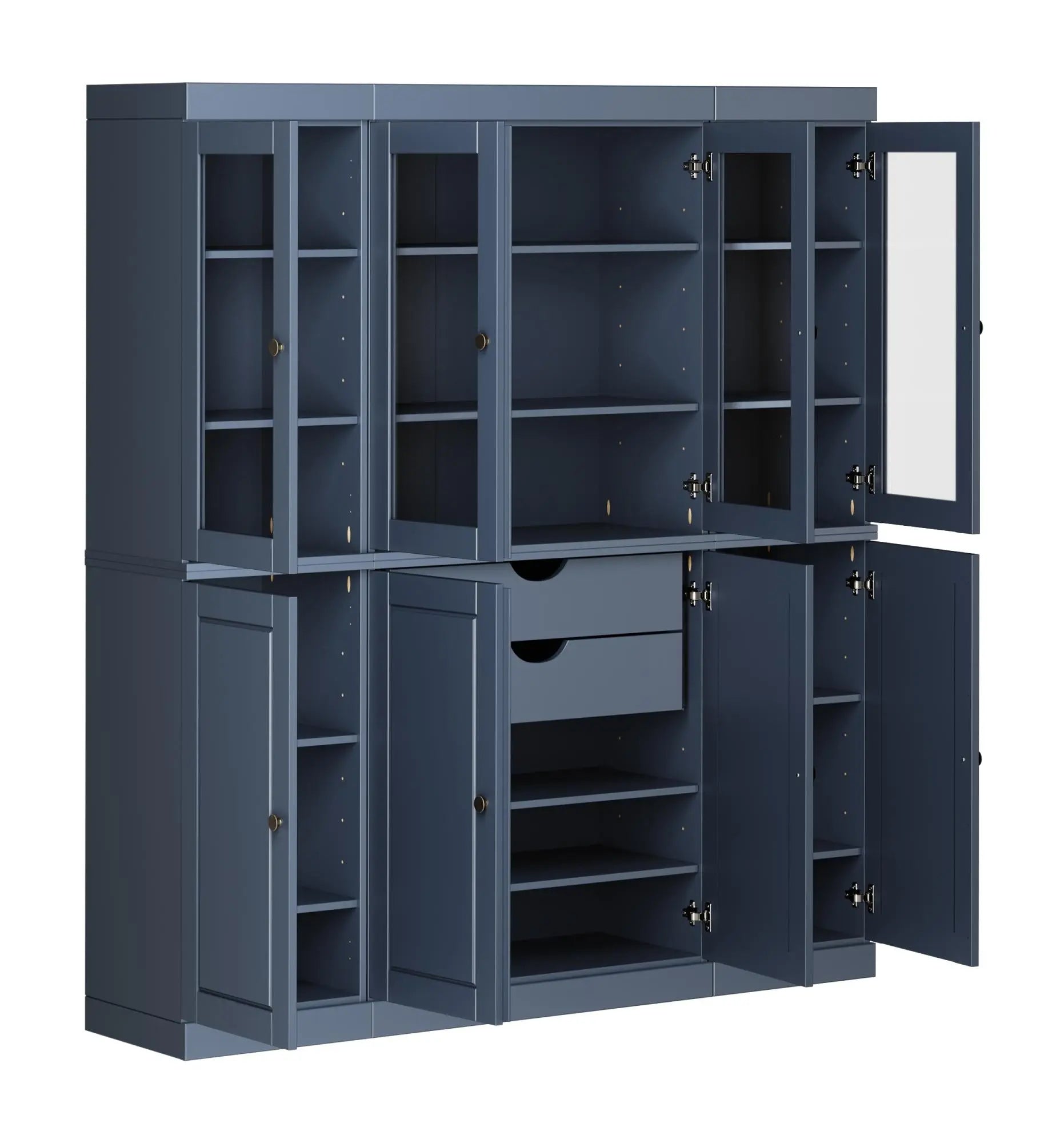 72" French Blue Solid Wood 8 Two Drawer Pantry Or Storage Closet Homeroots Kitchen & Dining