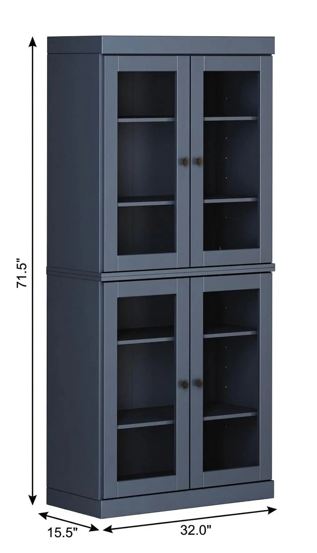 72" French Blue Solid Wood Adjustable Six Tier Library Bookcase with Four Doors Homeroots Office