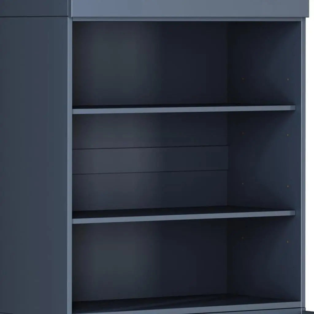 72" French Blue Solid Wood Adjustable Six Tier Library Bookcase with Two Doors Homeroots Office