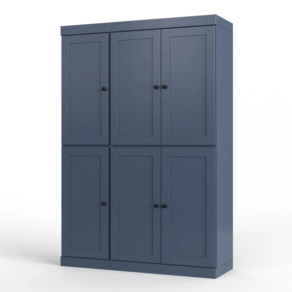 72" French Blue Solid Wood Six Door Two Drawer Pantry Or Storage Closet Homeroots Kitchen & Dining