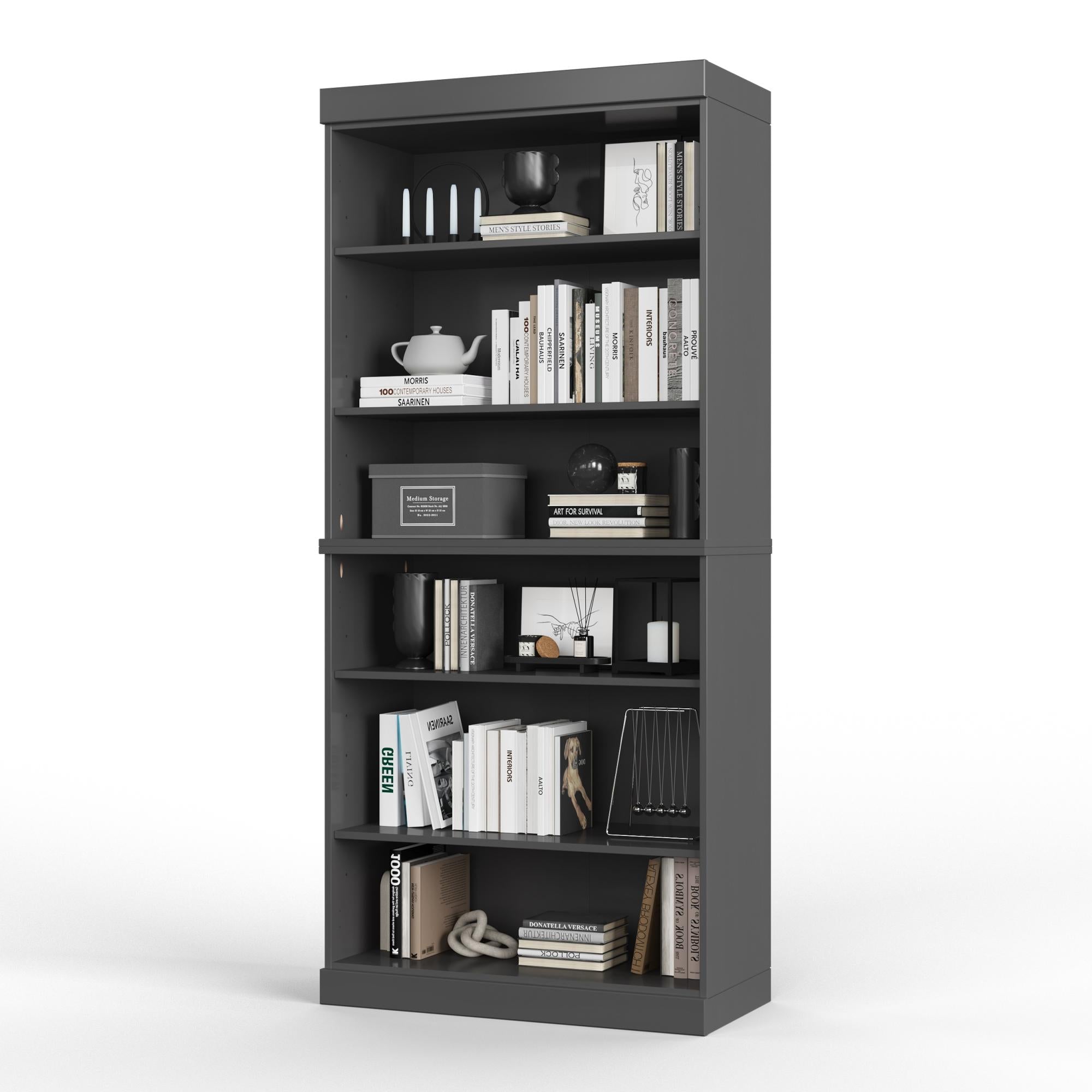 72" Gray Solid Wood Adjustable Six Tier Library Bookcase Homeroots Office