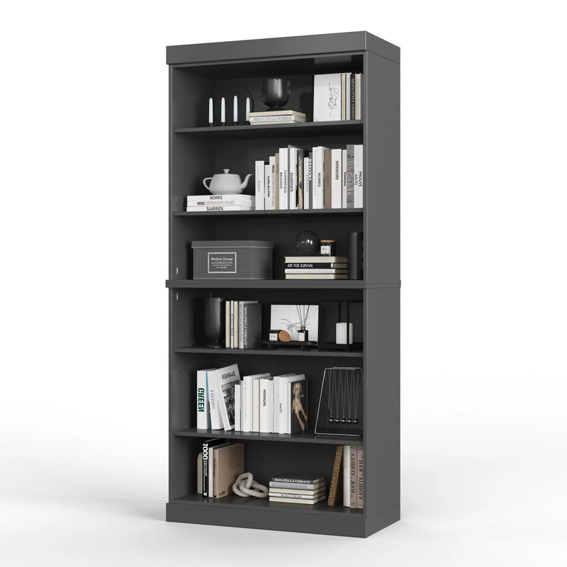 72" Gray Solid Wood Adjustable Six Tier Library Bookcase Homeroots Office