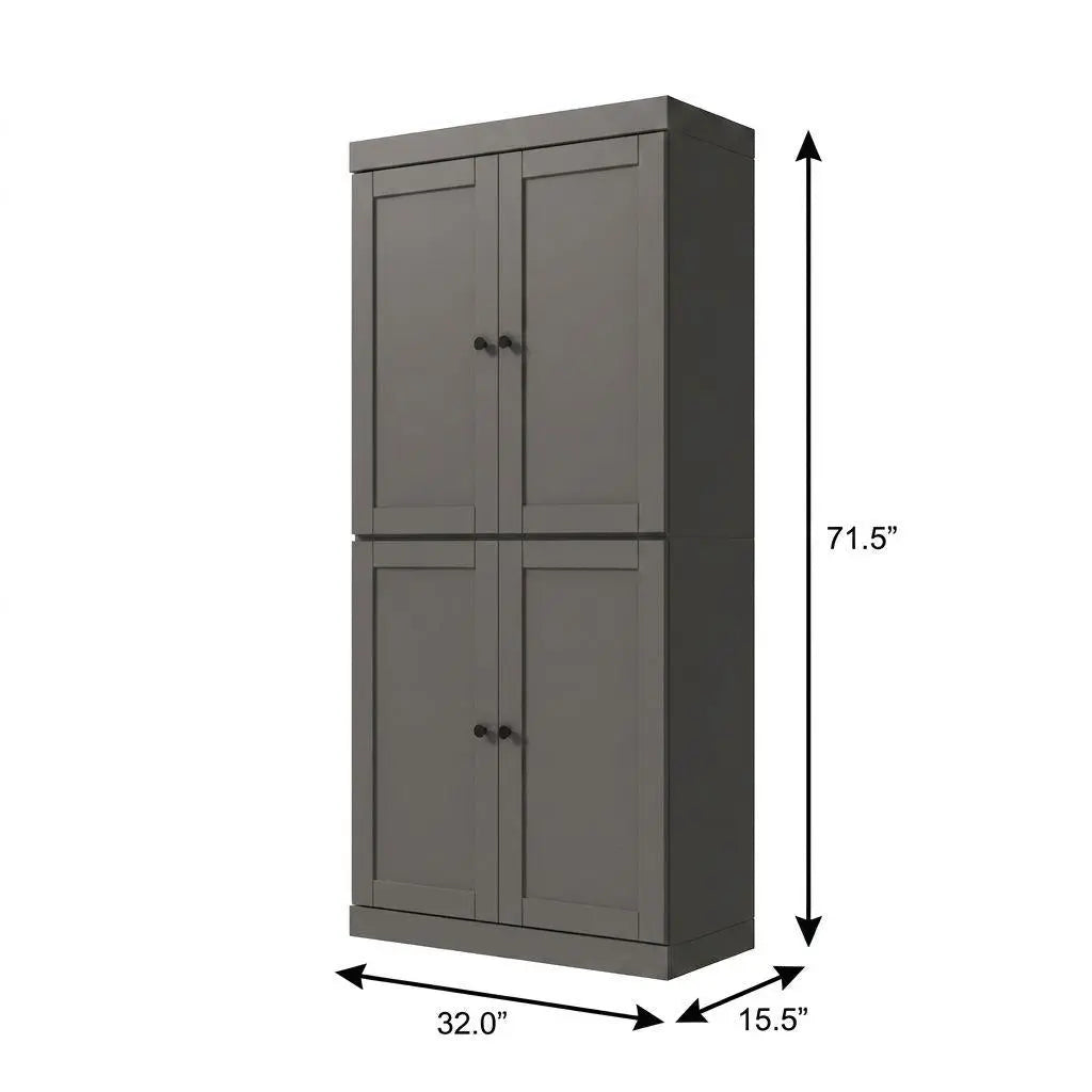 72" Gray Solid Wood Adjustable Six Tier Library Bookcase with Four Doors Homeroots Office