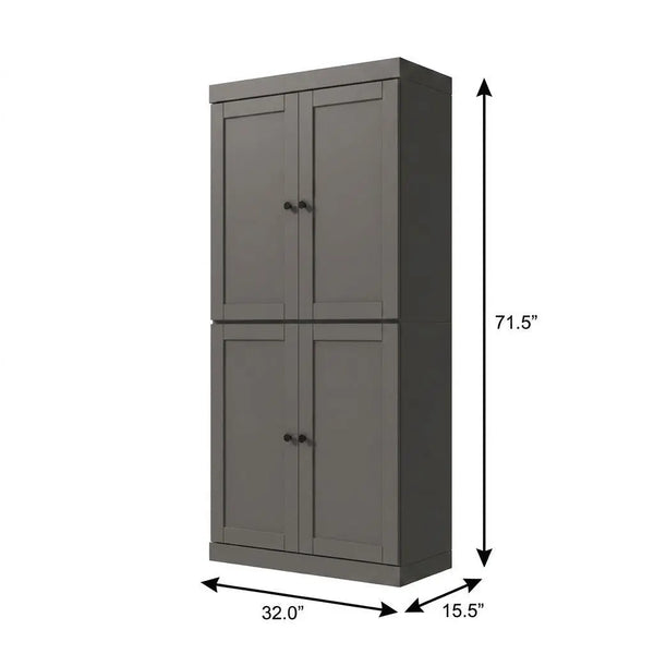 72" Gray Solid Wood Adjustable Six Tier Library Bookcase with Four Doors Homeroots Office