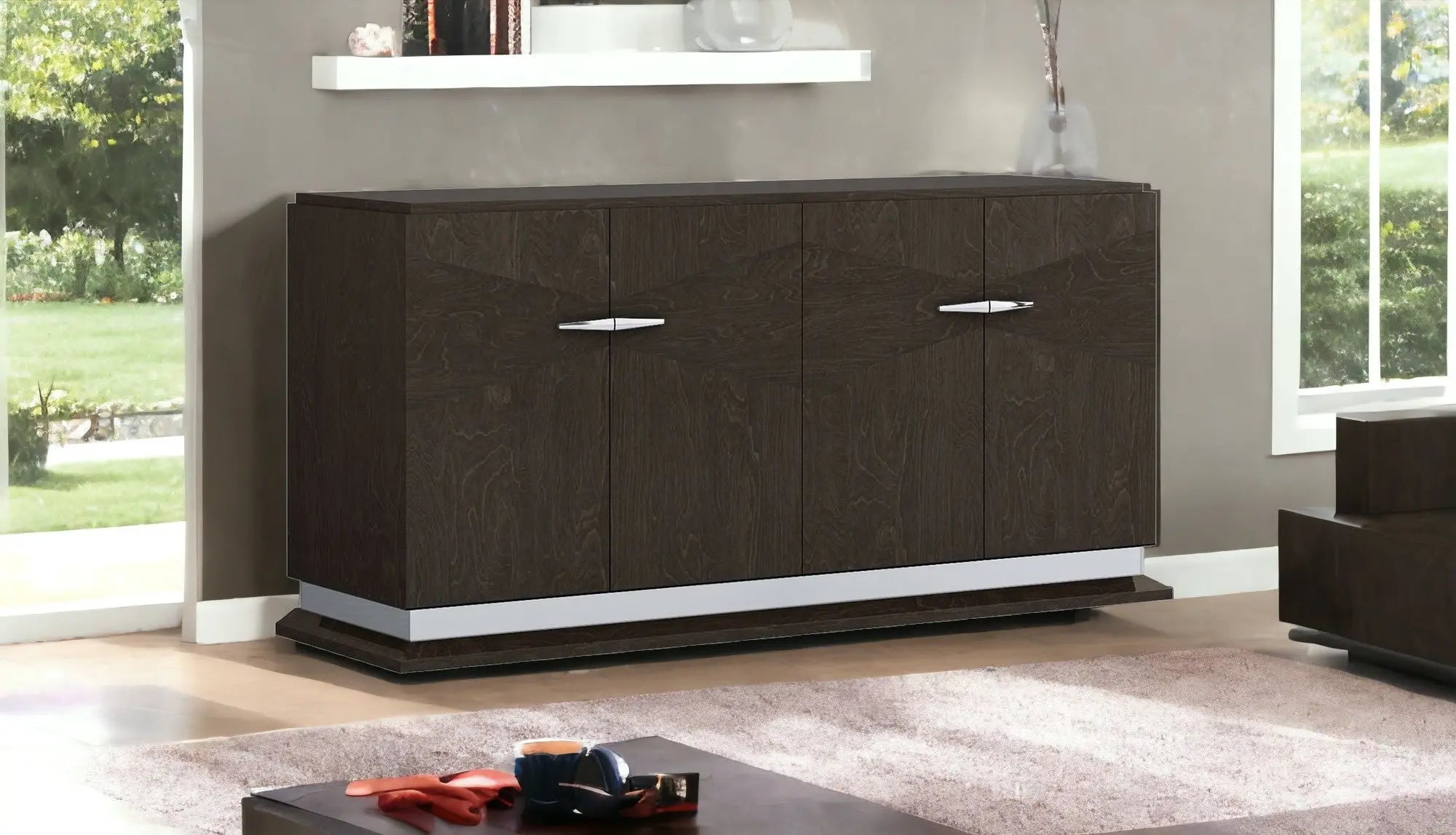 72" Gray Two Drawer Buffet Table Soft Close with Four Doors Homeroots Kitchen & Dining