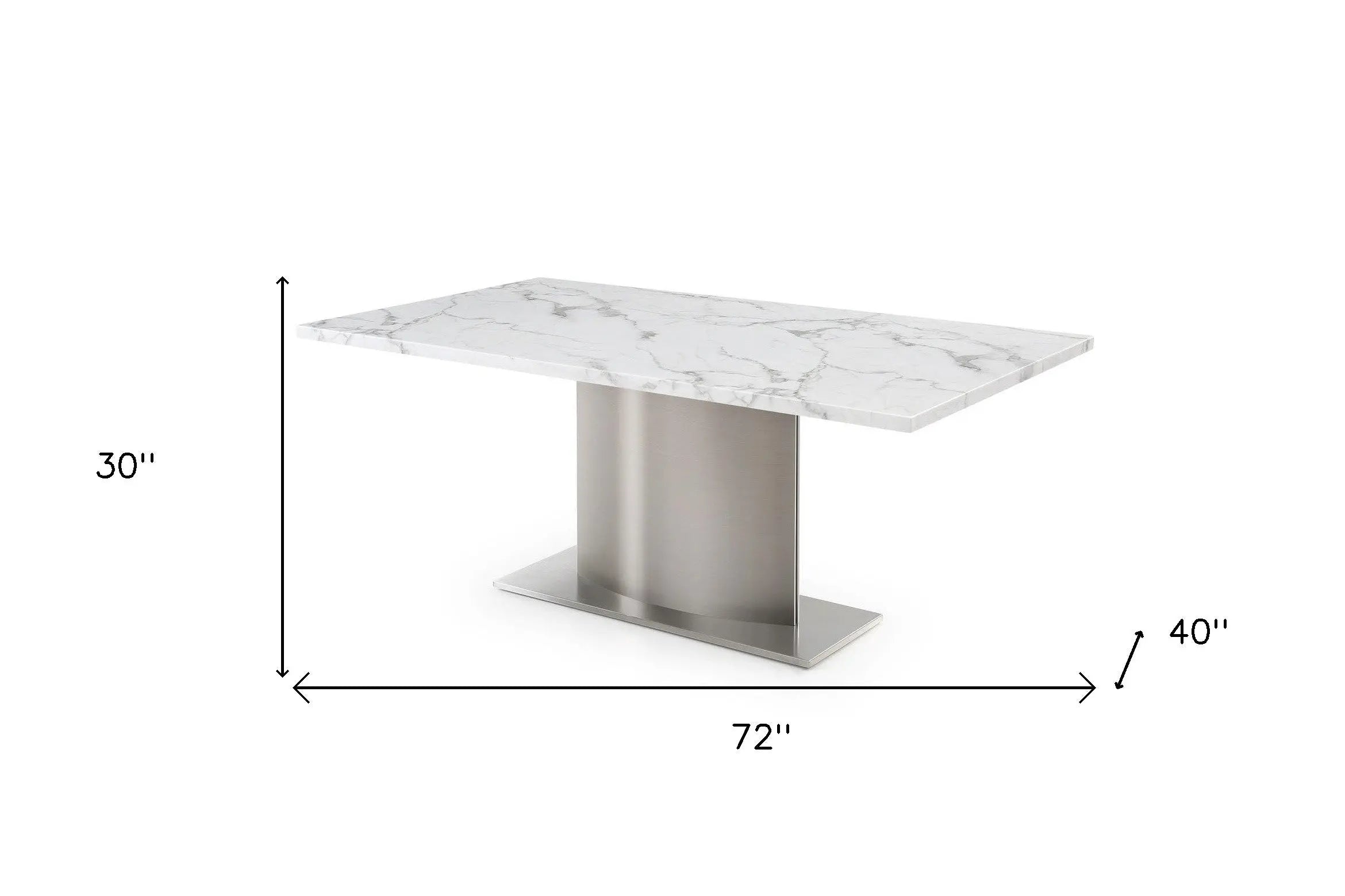 72" Gray White and Silver Marble and Stainless Steel Pedestal Base Dining Table Homeroots Kitchen & Dining