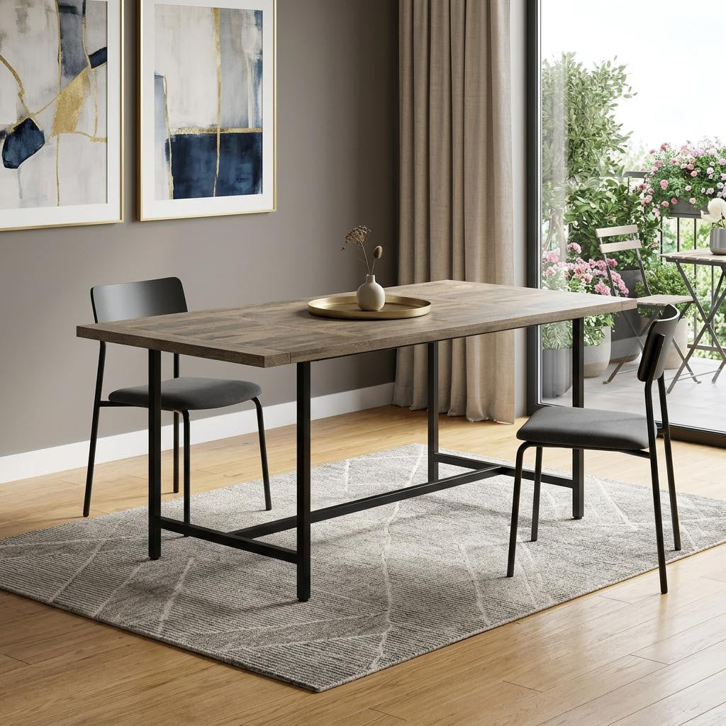 72" Gray and Black Solid Wood and Iron Frame Base Dining Table Homeroots Kitchen & Dining