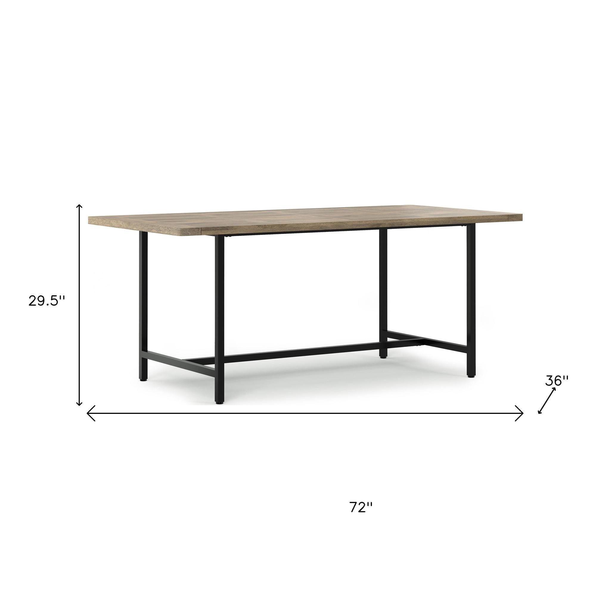 72" Gray and Black Solid Wood and Iron Frame Base Dining Table Homeroots Kitchen & Dining