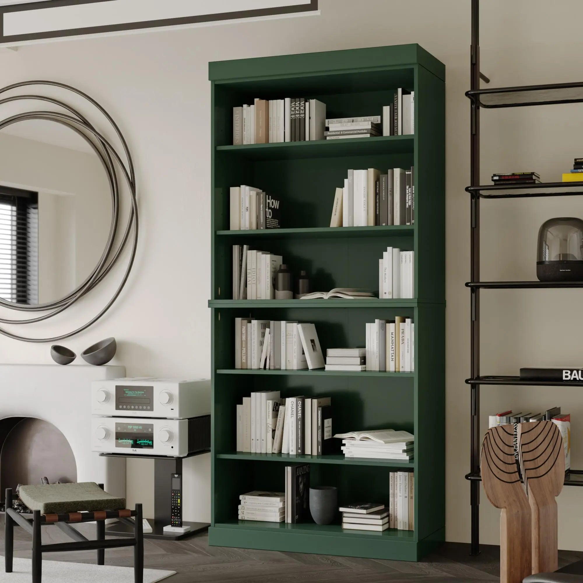 72" Green Solid Wood Adjustable Six Tier Library Bookcase Homeroots Office