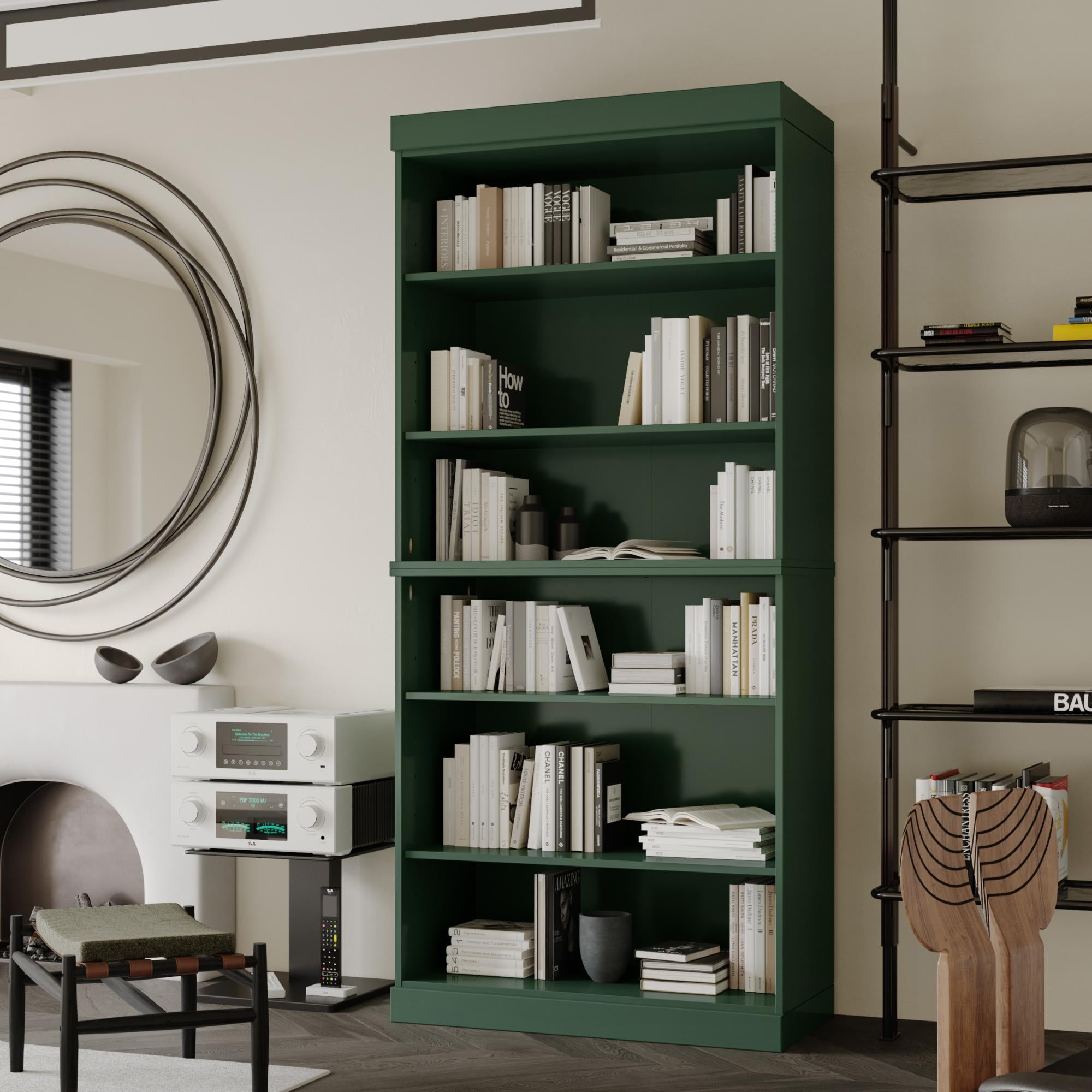 72" Green Solid Wood Adjustable Six Tier Library Bookcase Homeroots Office