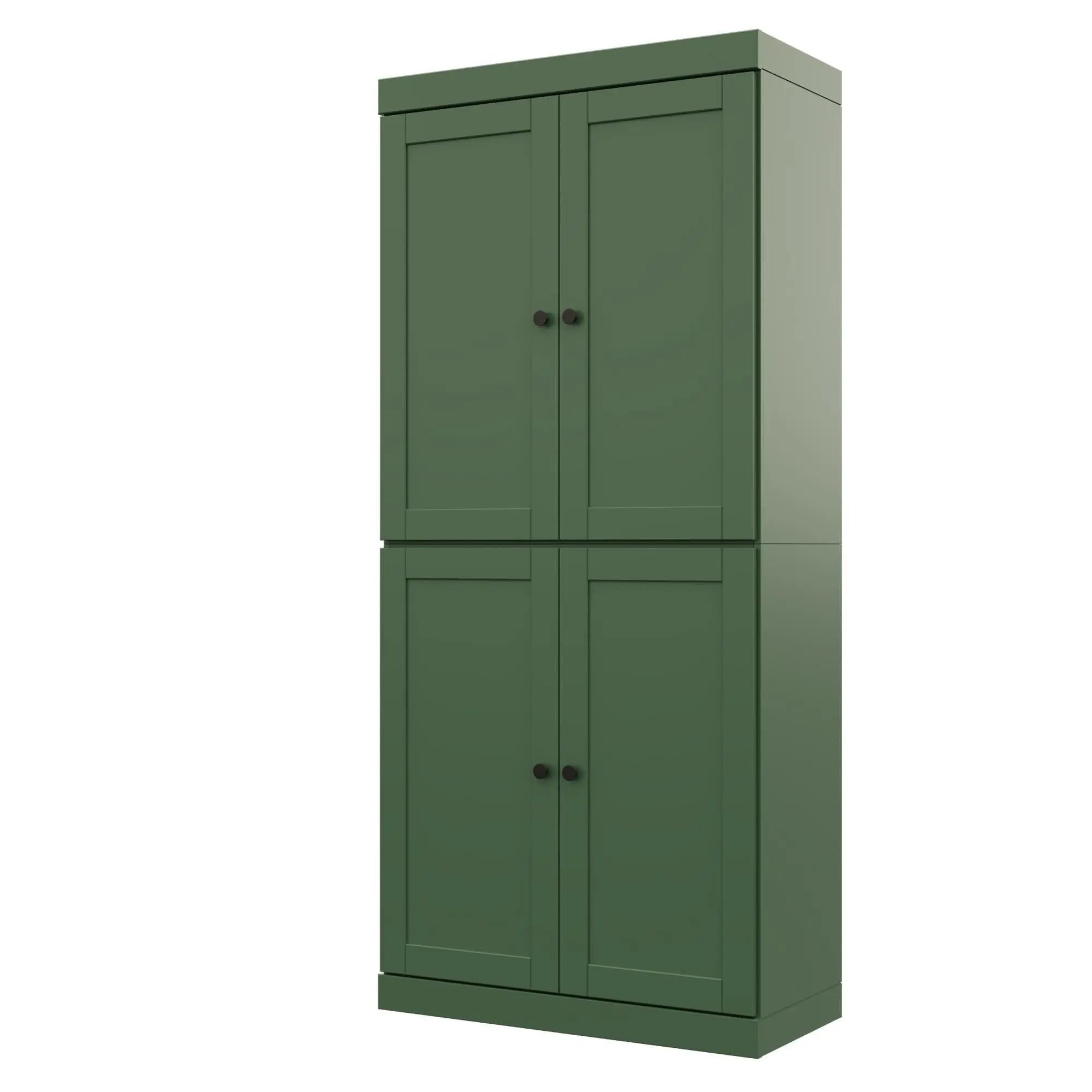 72" Green Solid Wood Adjustable Six Tier Library Bookcase with Four Doors Homeroots Office