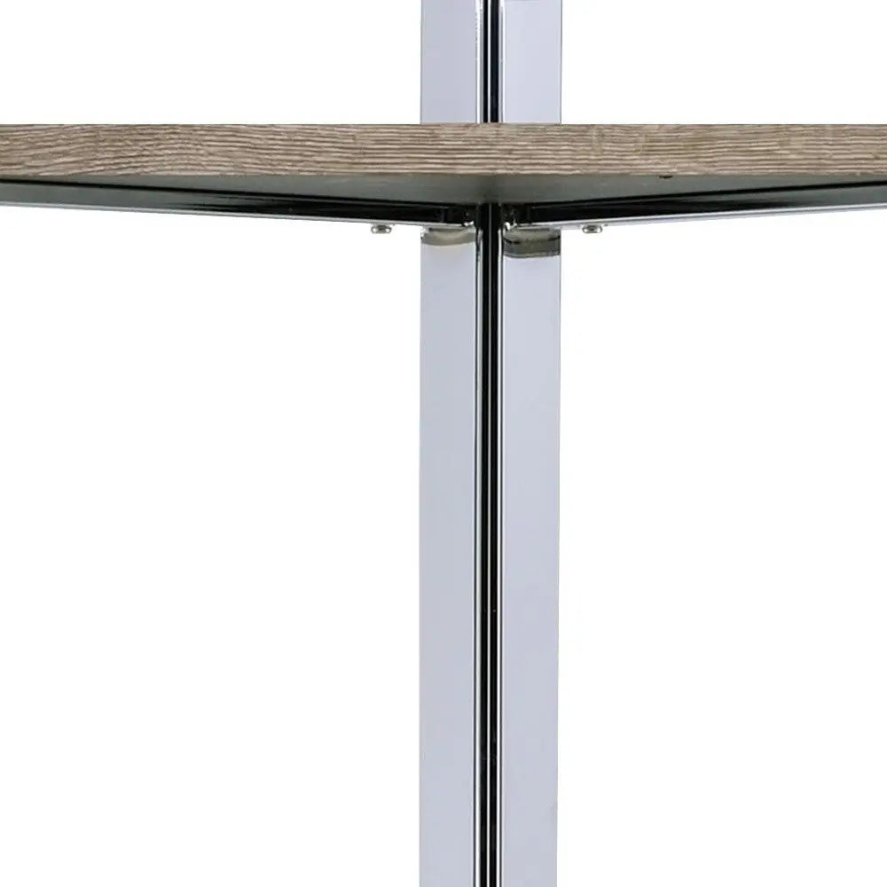 72" Natural And Silver Metal and Wood Four Tier Etagere Bookcase Homeroots Office