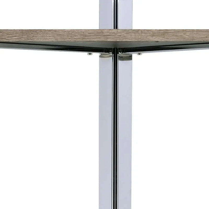 72" Natural And Silver Metal and Wood Four Tier Etagere Bookcase Homeroots Office