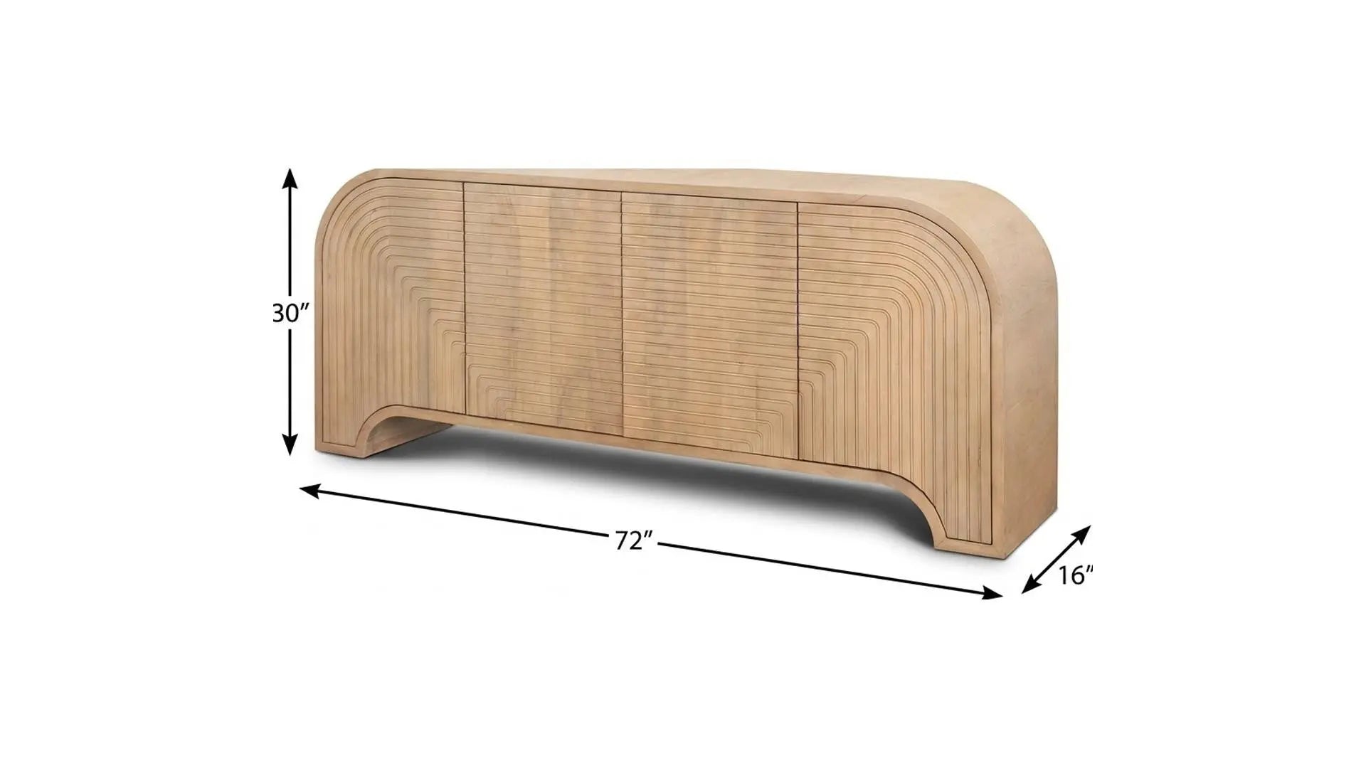 72" Natural Solid Wood Ribbed Texture Sideboard With Four Doors Homeroots Kitchen & Dining