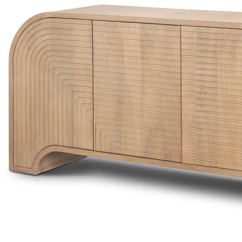 72" Natural Solid Wood Ribbed Texture Sideboard With Four Doors Homeroots Kitchen & Dining