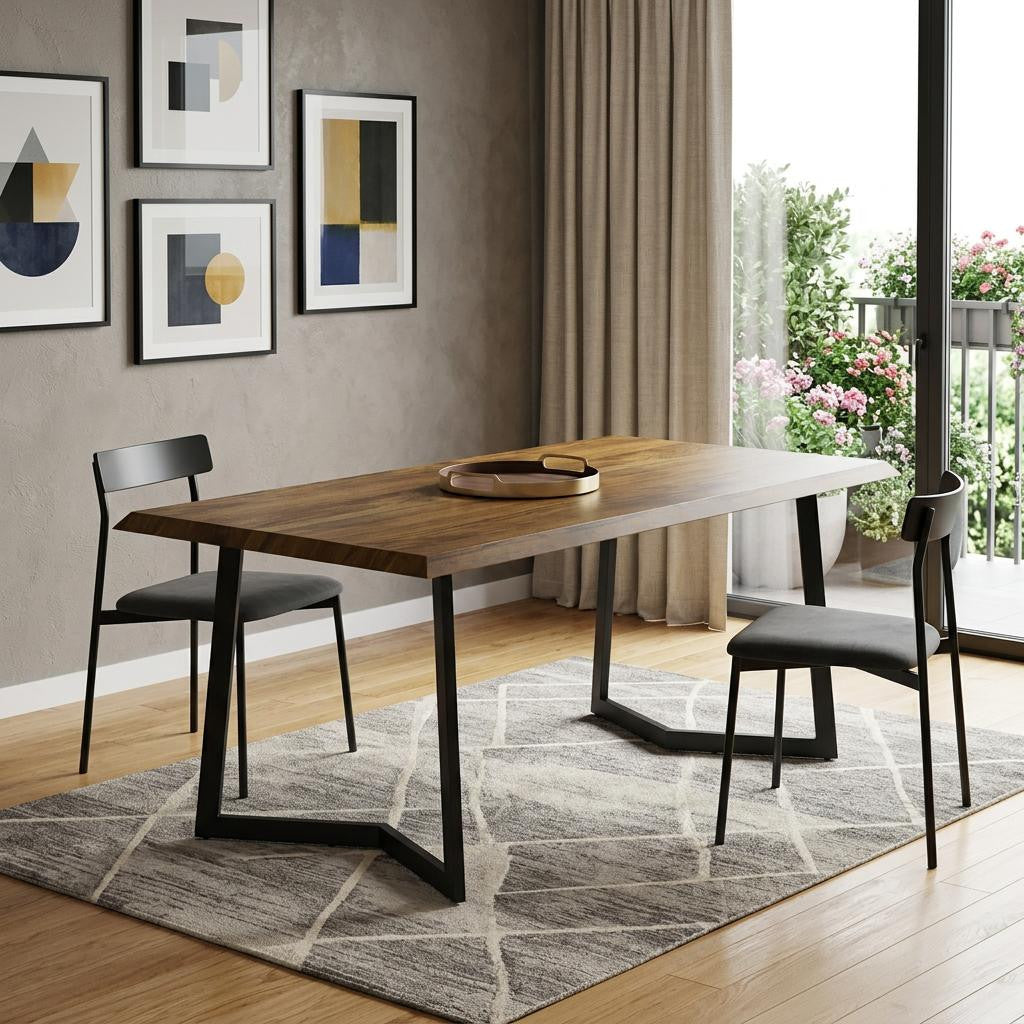72" Natural and Charcoal Solid Wood and Iron Frame Base Dining Table Homeroots Kitchen & Dining