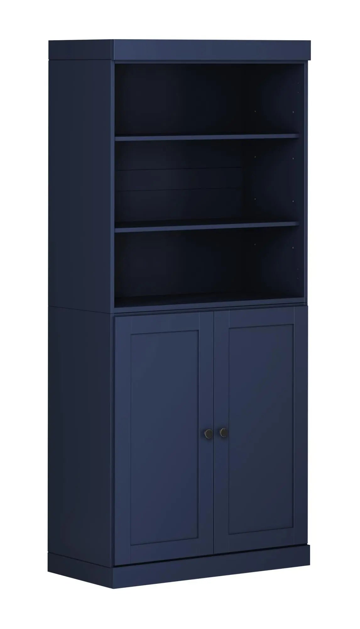 72" Navy Blue Solid Wood Adjustable Six Tier Library Bookcase with Two Doors Homeroots Office