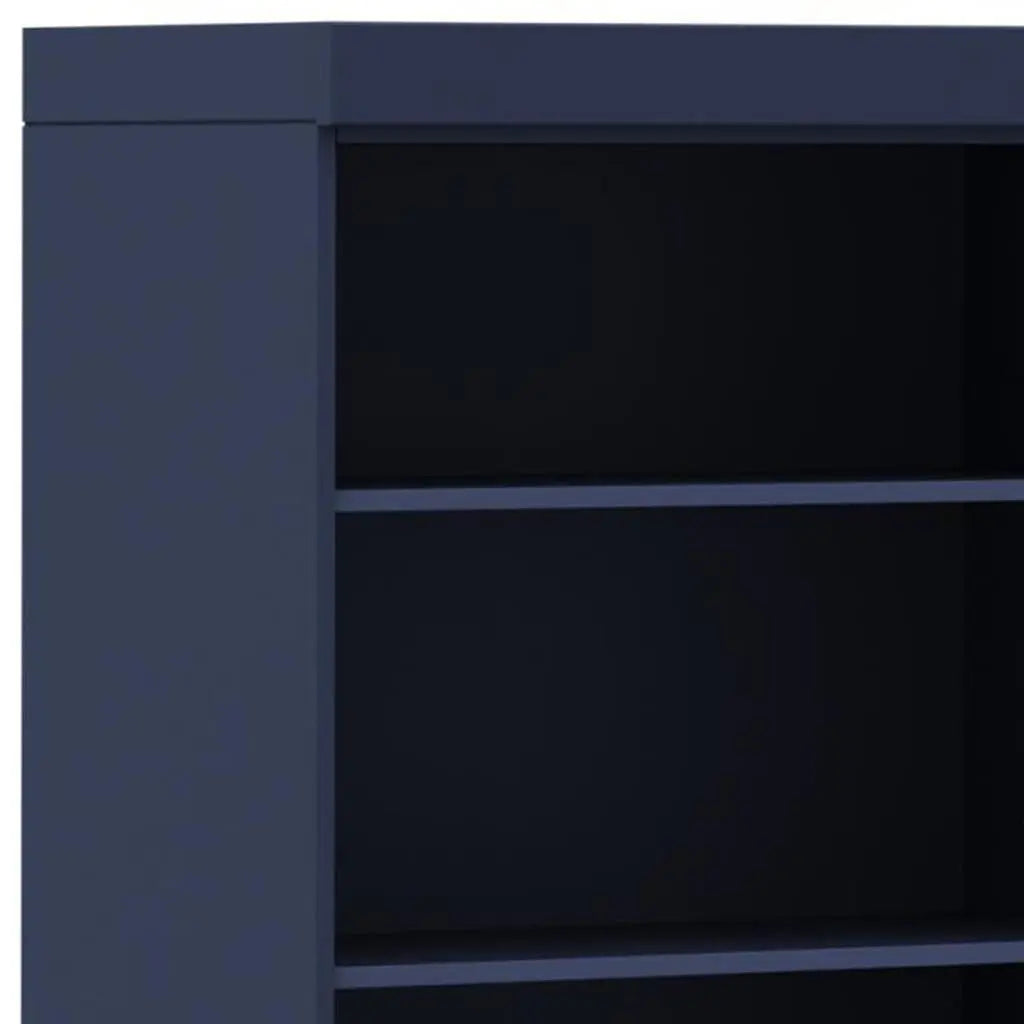 72" Navy Blue Solid Wood Adjustable Six Tier Library Bookcase with Two Doors Homeroots Office