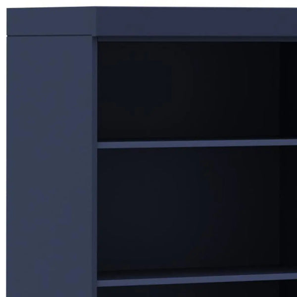 72" Navy Blue Solid Wood Adjustable Six Tier Library Bookcase with Two Doors Homeroots Office