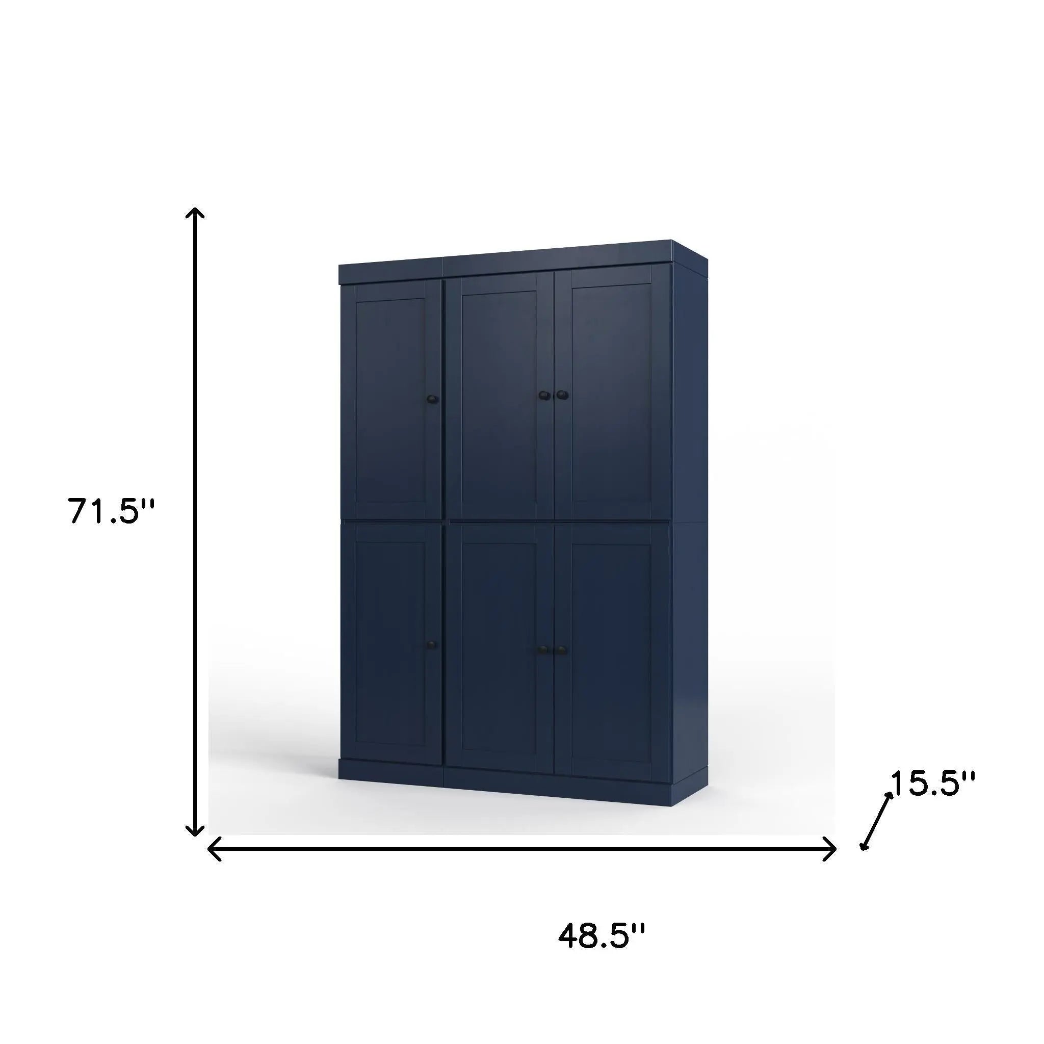 72" Navy Blue Solid Wood Six Door Two Drawer Pantry Or Storage Closet Homeroots Kitchen & Dining