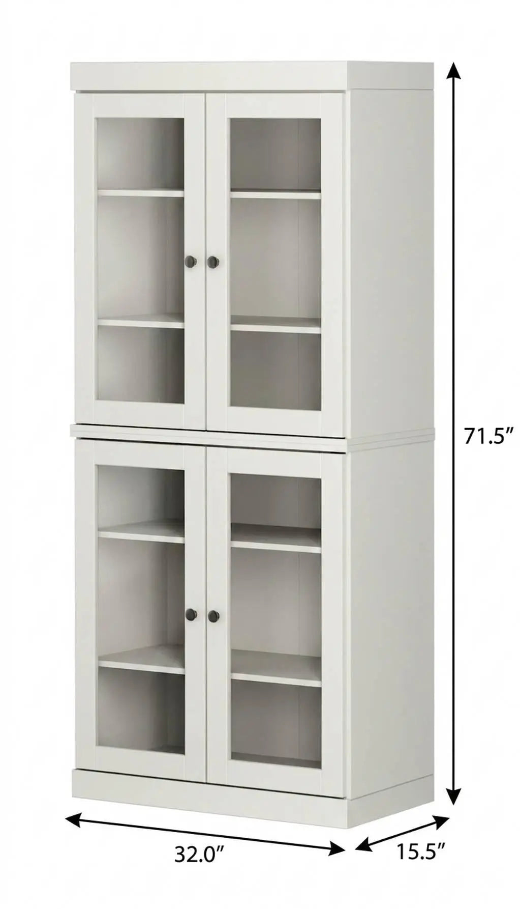 72" Off White Solid Wood Adjustable Six Tier Library Bookcase with Four Doors Homeroots Office