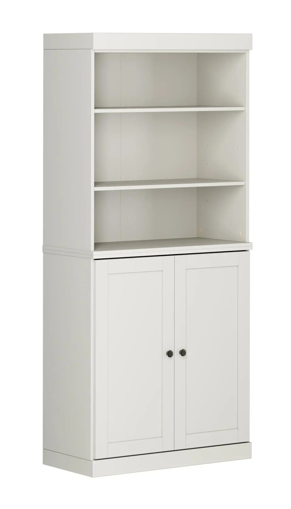 72" Off White Solid Wood Adjustable Six Tier Library Bookcase with Two Doors Homeroots Office