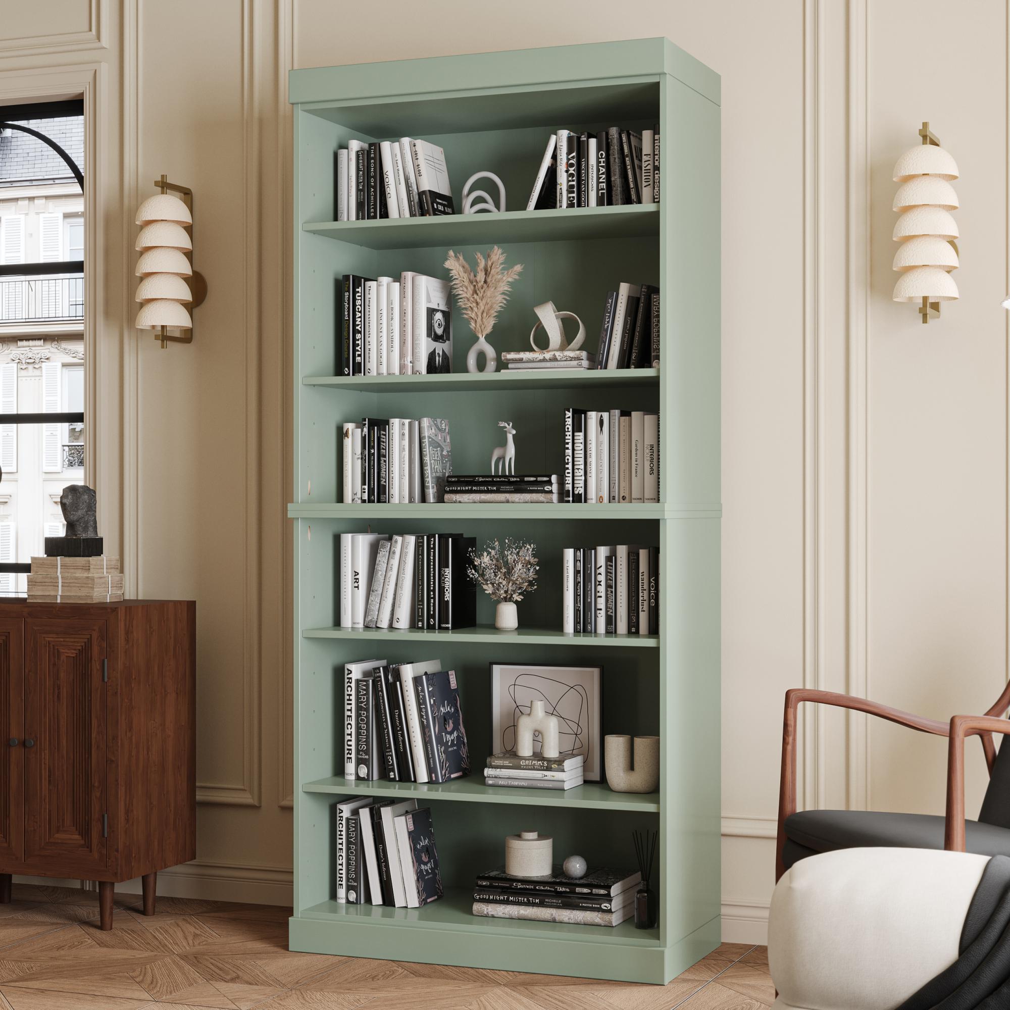 72" Sage Solid Wood Adjustable Six Tier Library Bookcase Homeroots Office